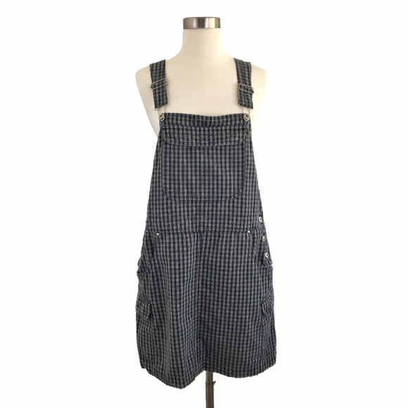 grey plaid overall dress